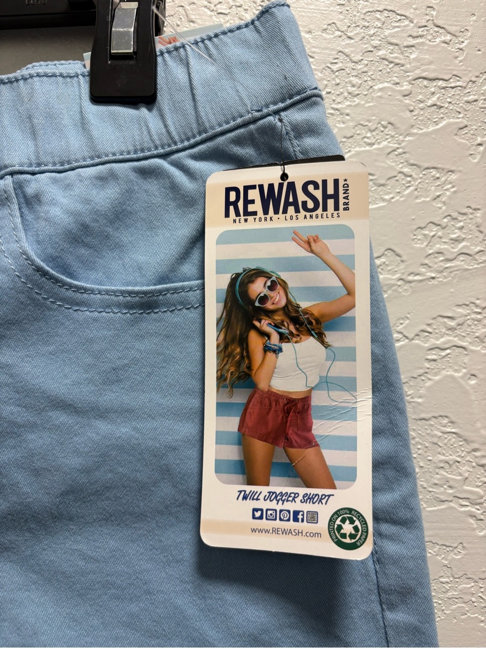 Rewash Light Blue Twill Jogger Shorts